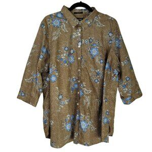 Lands' End Supima Cotton Button Down Shirt Floral Women's 22W Plus